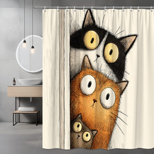 Cute Cat Shower Curtain for Cat Lovers, Funny and Whimsical Design