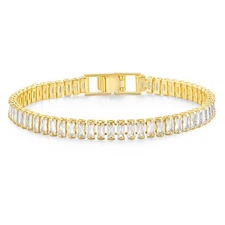 6mm | Classic Tennis Bracelet 14K Gold Plated Baguette Charm CZ Bra