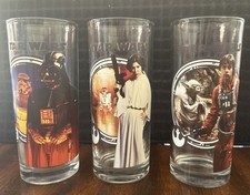 3 Star Wars 2010 Tumbler Glass Drinking Cups Collectibles, Luke, Leia, Darth