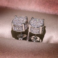 Stud Earrings For Men Women Gold Color Punk Jewelry Iced Out Zircon Jewellry
