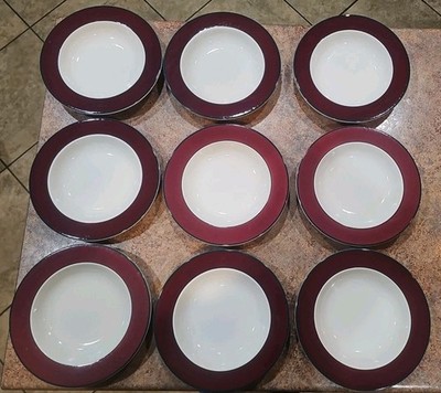 SET of 9 Pagnossin Treviso 9307/9209 Burgundy 8.75-Inch Soup Bowl Made in Italy