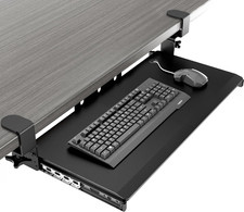 Adjustable Under-Desk Keyboard Tray with Sturdy C Clamp Mount, Black