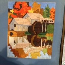 Handmade Framed Needlepoint Watermill Autumn ...
