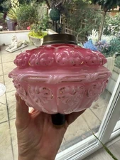 antique  large cranberry embossed glass oil lamp font reservoir