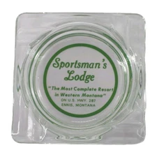 Vintage Clear Glass Marketing Ashtray Sportsman's Lodge Ennis Montana MT