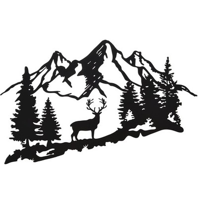Moxweyeni Rustic Metal Forest Deer Wall Art Mountain 13.8''L x 13''W, Black 
