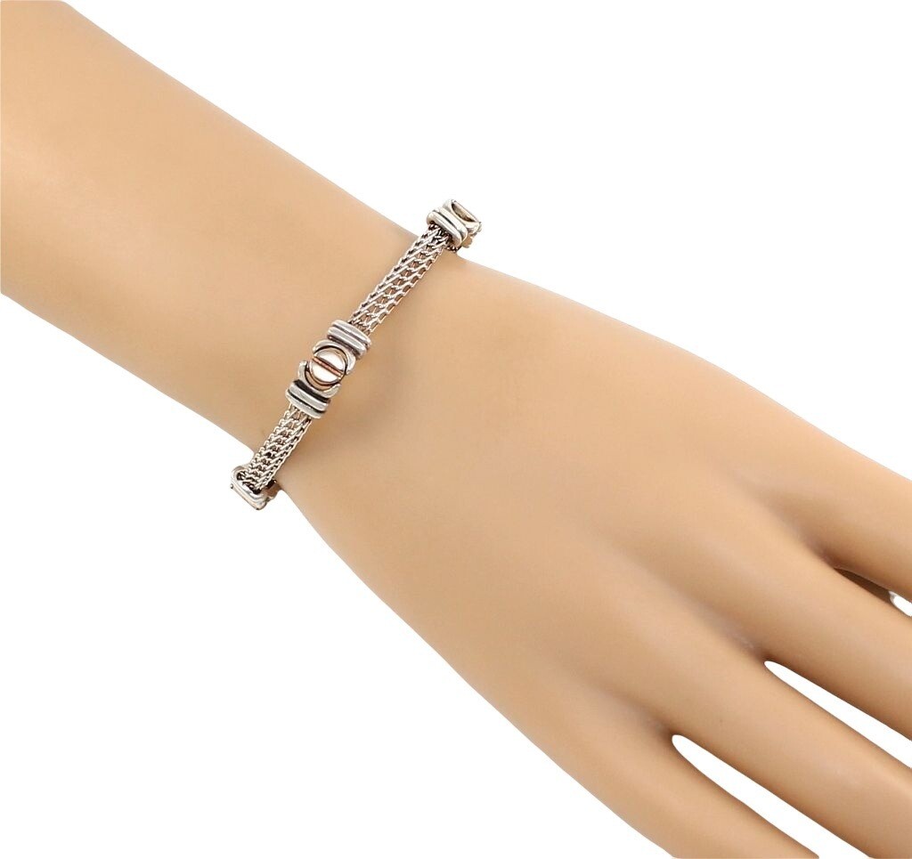 Solid Sterling Silver Two Tone Mesh Link Chain Br… - image 1