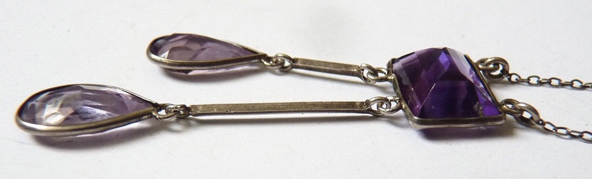 Collier Négligé En Argent Massif Avec Améthystes - Bijou Ancien - Occasion