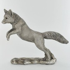 Fox Pouncing Antique Silver Effect Finish Ornament Statue Figurine Gift