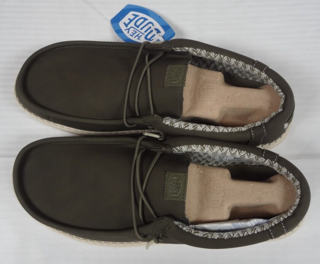 NWT Hey Dude Men\'s Wally Classic Shoes Olive Green Leather Mens Shoes Size 15 NWT Hey Dude Men main image 2