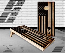 Crane Hook Burnt American Flag Cornhole Boards Bean Bag Toss Game