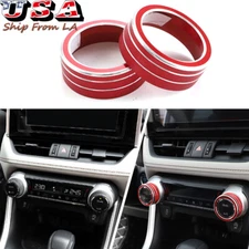 2pcs Red AC Climate Switch Knob Metal Ring Cover Trim For 2019-2021 Toyota Rav4