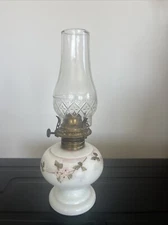 Vintage OIL LAMP-Hand Painted Floral Design And Chimney