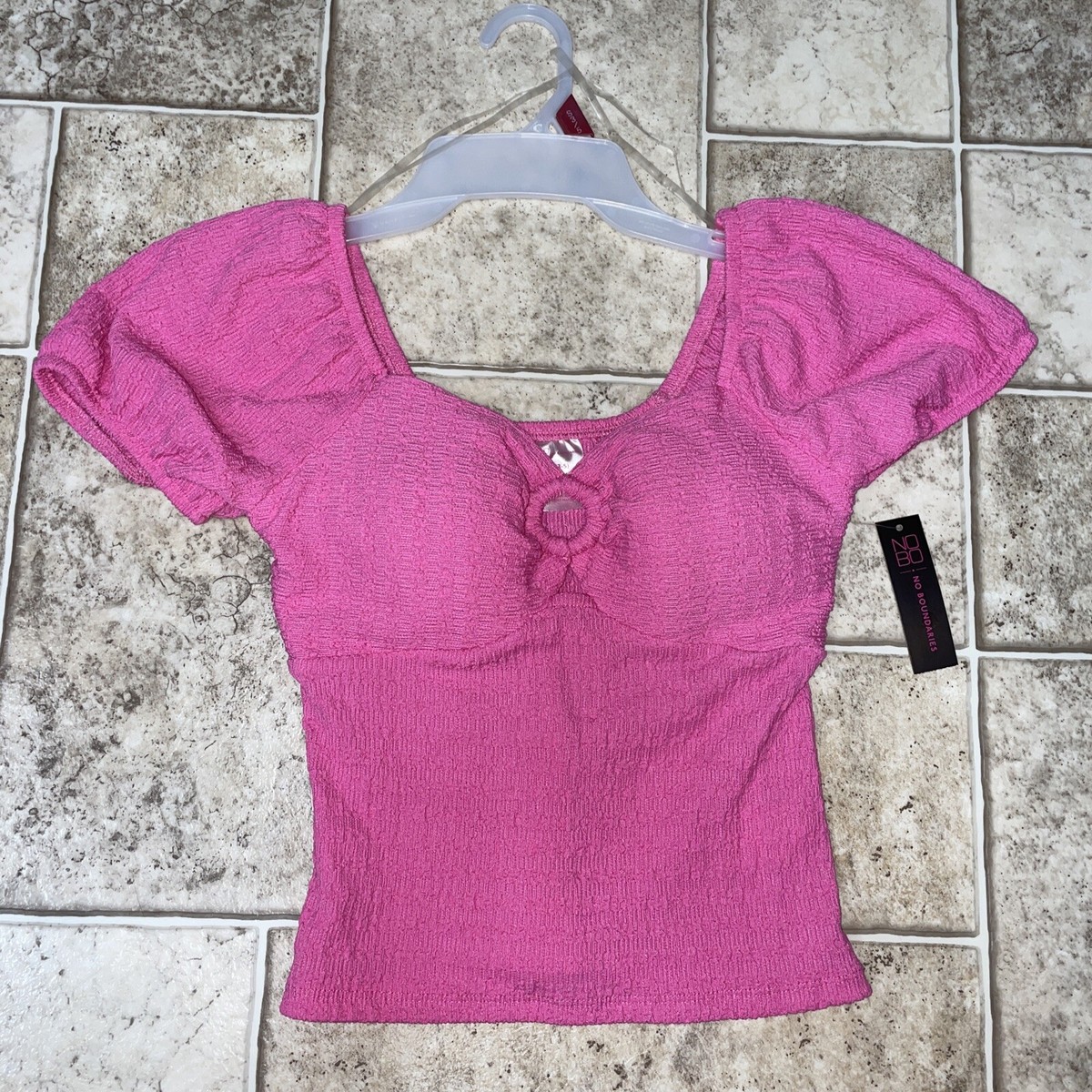 NWT Junior Womens Pink No Boundaries Pucker Knit Top Shirt Blouse