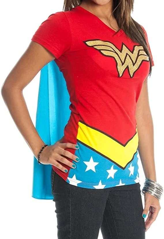 WONDER WOMAN T-SHIRT W/CAPE, WOMEN'S, MEDIUM, DC COMICS, NEW W/TAGS, LOOK!  | eBay