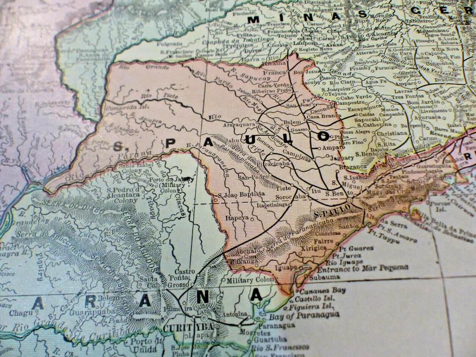 Brazil  Paraguay Antique Color Map 1903 Cram's 14½" x 22" South America - Image 3 of 4
