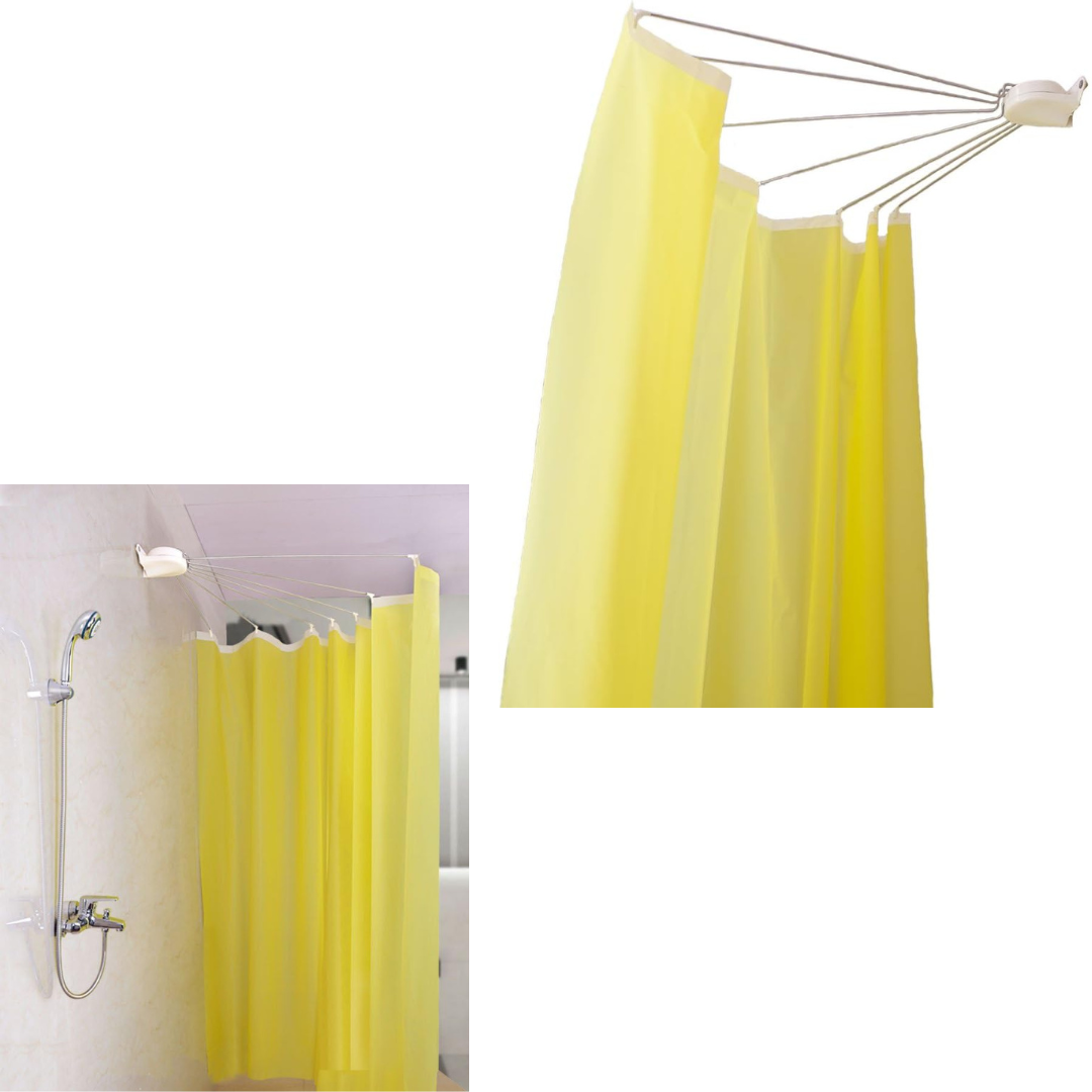 Foldable Wall Mounted Shower Curtain Rod Space Saver Stainless Steel Fan-Shaped
