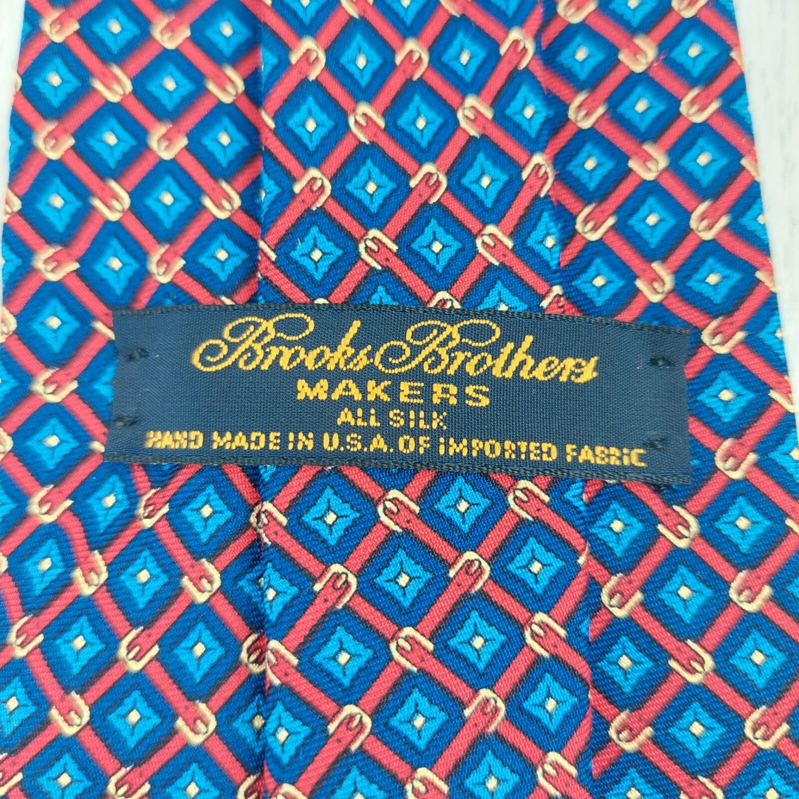 Brooks Brothers Makers Necktie Tie Mens Silk Geometric Diamond Made in the USA thumbnail 3