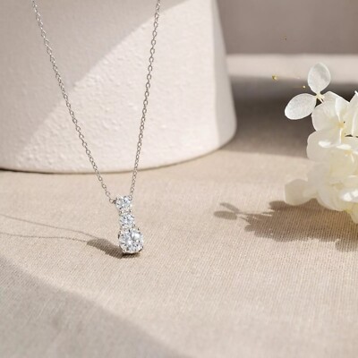 Moissanite Teardrop Wedding Pendant Round Cut 1.50 Carat 14k Solid White Gold