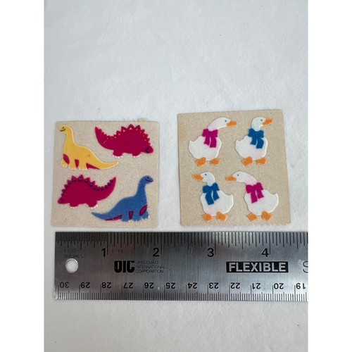 VTG 1986 Sandylion Fuzzy Sticker Designs Felt Dinosaur & Goose Stickers