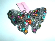 Temptation Rhinestone Jeweled Beaded Silver Butterfly Hair Barrette NWT