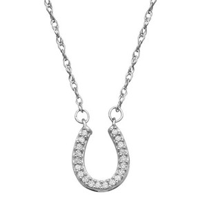 Authentic 0.15 Ct Round Cut Moissanite Horseshoe Necklace in 14K White Gold Plated Silver