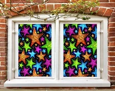 3D Colored Stars O297 Window Film Print Sticker Cling Stained Glass UV Block Am