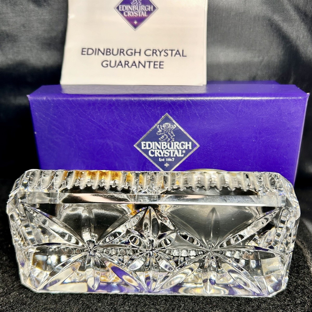 Vintage Edinburgh Crystal Glass Desk Clock+ £5 Millennium Coin 