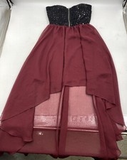 Windsor Womens Dress Strapless Black &  Maroon High Low Sequin Size Small - Used