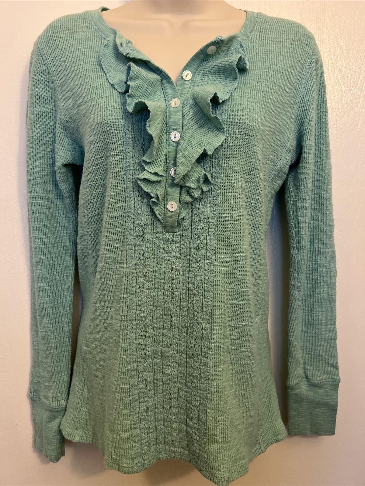 Adorable Mint Green Ruffled Pendleton Cotton Swea… - image 1