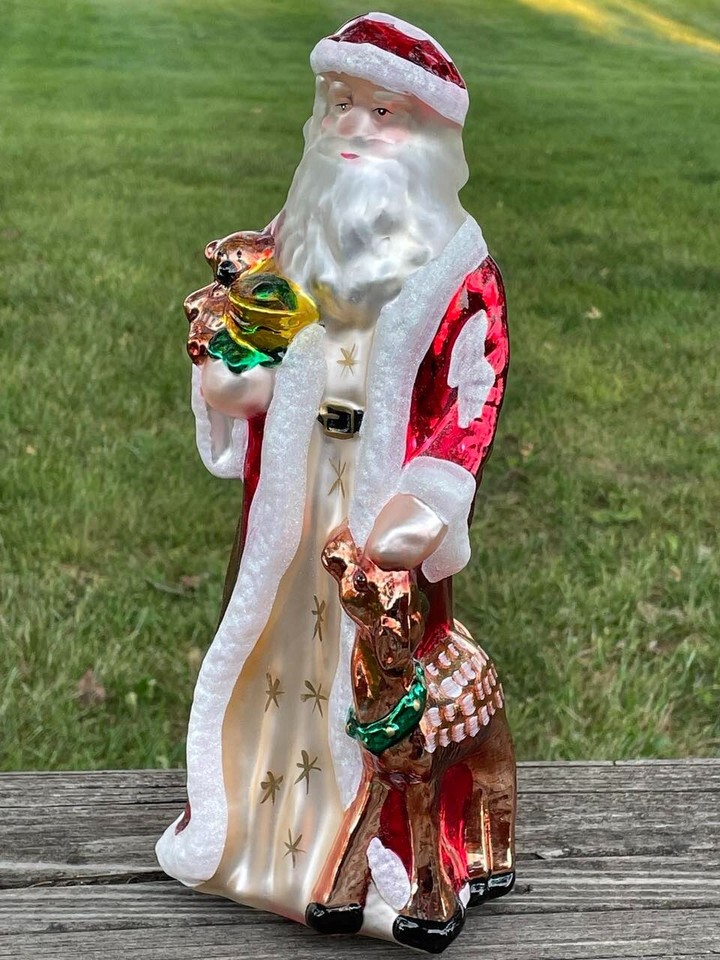 Victorian Santa Hand Painted Blown Glass With Glitter Accents Santa