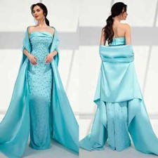 Satin Sequined Beading Ruched Celebrity A-line Strapless Occasion Gown Dresses