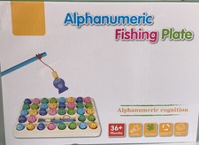 NEW All Wood AlphaNumeric Magnetic Fishing Learning Plate- Cognitive 36 Mos. 