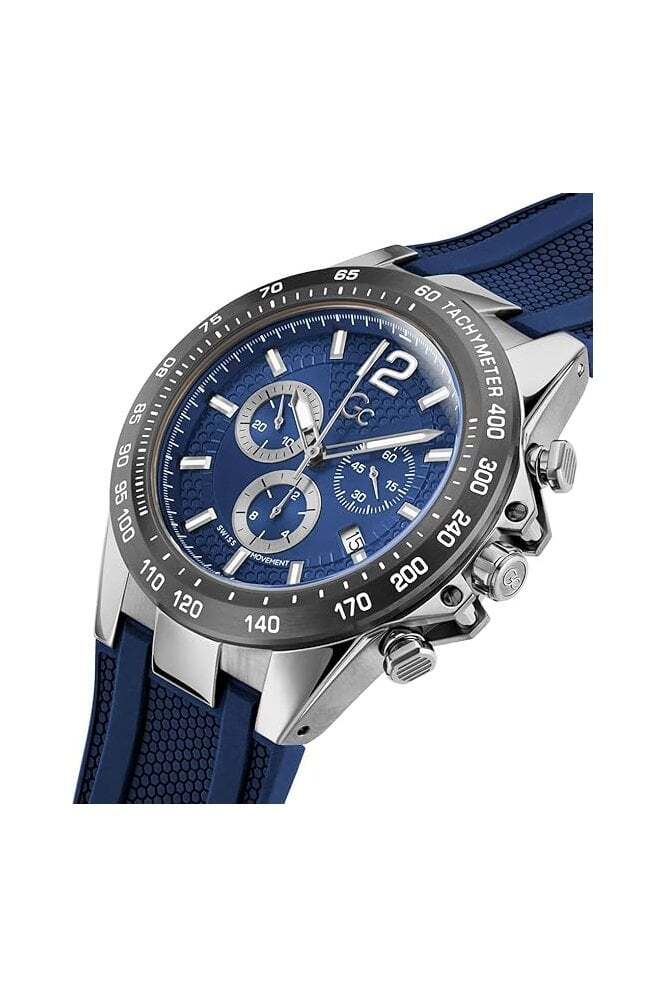 Montre Chronographe GC Homme - Cadran Bleu, Mouvement Swiss Quartz, Boîtier Acier, Bracelet Cuir - Z06001G7