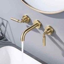 Brushed Gold Wall Mounted Bathroom Basin Faucet Hot  Cold Water Mixer Faucets