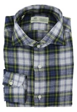 Luigi Borrelli Dark Blue Plaid Linen Dress Shirt - X Slim - 103