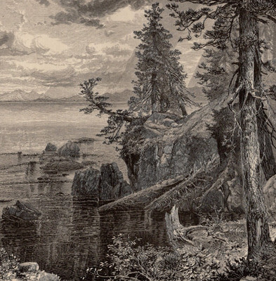 LAKE TAHOE CALIFORNIA   Sierra Nevada Landscape 1872 Antique Wood Engraving