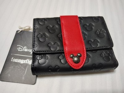 Loungefly Disney Mickey & Minnie Debossed Silhouettes Wallet Red Black New