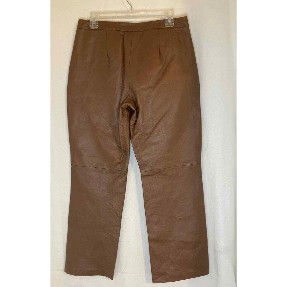 Pantalones de cuero genuino Chadwicks para mujer 10P marrón tiro alto carrera Foto 2 de 4