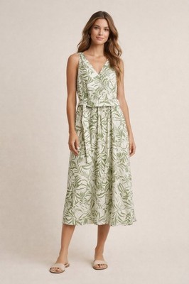 Emma & Michele Green/White Tropical Midi Dress NWT Size S Vaca,  Wedding Guest