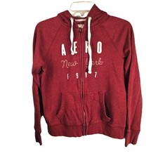 Aeropostale Maroon Hoodie Junior Medium Full Zip AERO NY 1987 Pockets Fleece