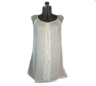 Vintage 60s 70s Pale Yellow Mesh Layered Short Nightgown Slip Dress Lace S/M