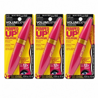 Maybelline Pumped Up Colossal Washable Mascara Classic Black 213 3 pack