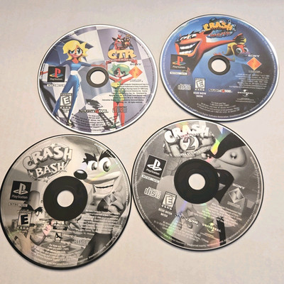 Lot of 3 Sony PlayStation 1 Games - Crash Bandicoot 2, Warped, CTR, Crash Bash