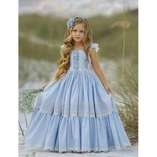 Dollcake Something Beginning W B Frock Kids 4 Blue Lace Tiered Dress Flower Girl