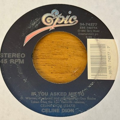 Celine Dion   If You Asked Me To 7'' Single Record 1992 Epic Pop 45 RPM