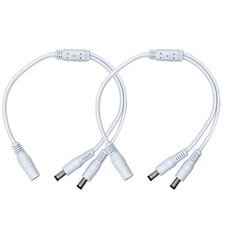 2pack White 1 To 2 Way Dc Power Splitter Cable Plug 5.5mm X 2.1mm For Cctv Camer
