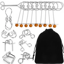 Yilloog Metal Wire Puzzle Set of 8 with Pouch, Brain Teaser Puzzles IQ Test R...