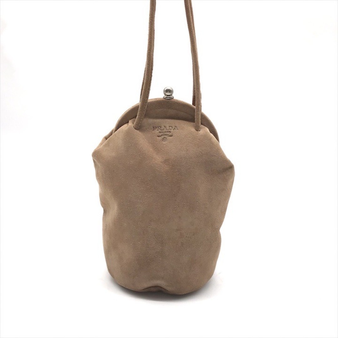 RARE PRADA Suede Logo Coin Purse Mini Handbag Beige Good Condition k5