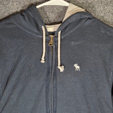 Abercrombie Fitch Mens Large Navy Blue Muscle Fit Full Zip Hoodie Moose Logo